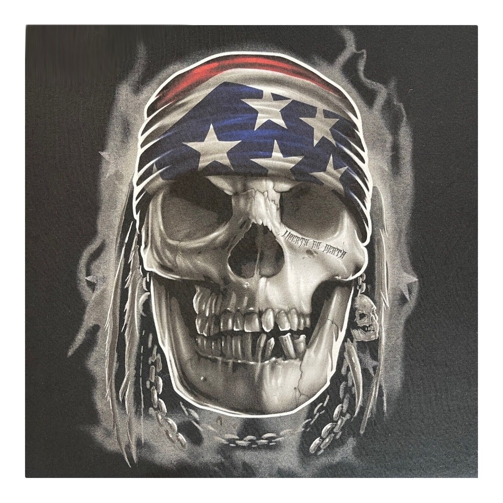 Delta Mens XL Pro Weight Black Crew-neck Biker T-Shirt Skull Liberty Or Death